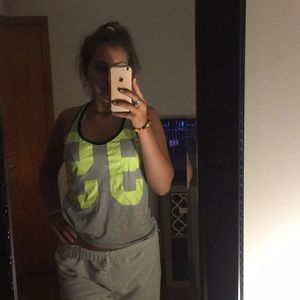 Gray and neon green nike tank top
